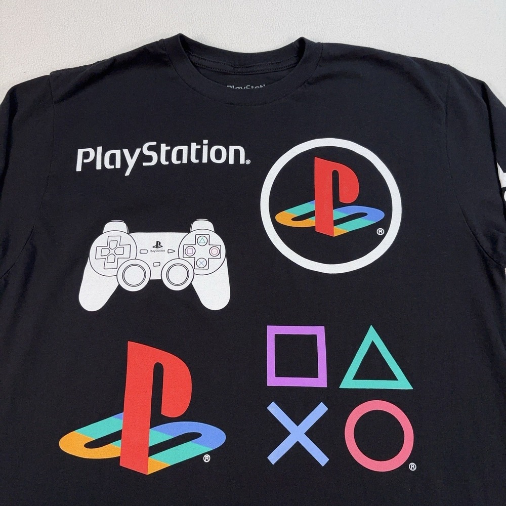 PlayStation Graphic T-Shirt M Black 100% Cotton Sony Video Game Y2K Spellout - Picture 4 of 16